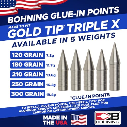 Bohning Match Grade Glue-in Points for Gold Tip® Triple X, 250 Grain, 12pk