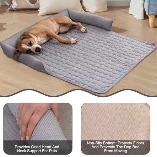 OKYUK Premium Hundebett - Sofaschutz für Haustiere, Hundematten, Haustierbett, handgefertigtes und waschbares Hundekissen, Flauschige Hundematte für alle Größen (Kord Hellgrau, 90 x 90CM)