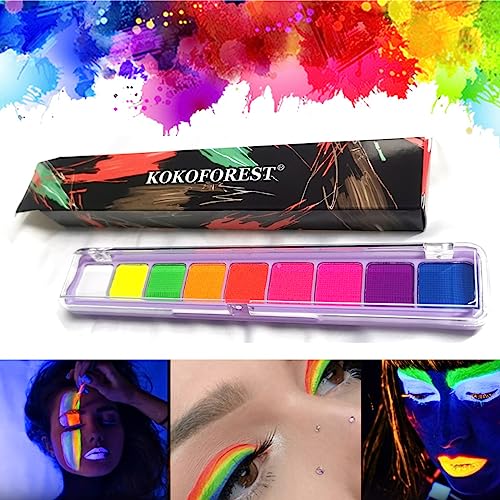 KARLOR UV Neon Face Paint, 9 Fluorescent Eyeshadow Palette, Neon Body Paint for Neon Make-Up Eyes Graphic Eyeliner Face Body Painting Set Highlight Makeup Glow in dark - Image 3