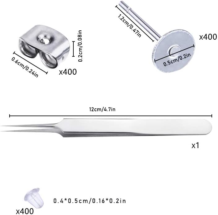 Waybas 1200 PCS 5MM Hypoallergenic Stainless Steel Earrings Posts Flat Pad Blank Earring Pin Studs with Butterfly Earring Backs and Silicone Bullet Earring Backs for Jewelry Making Findings
