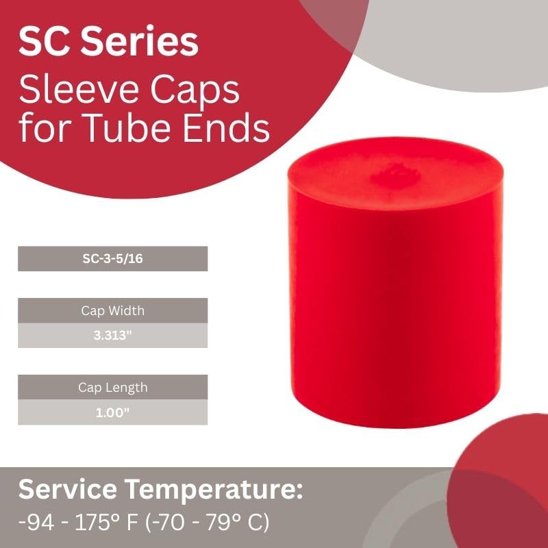 Image of Caplugs SC-3-5 /16 SC Series - Plastic Sleeve Cap for Tube Ends, 20 Pack, Red LD-PE, 3.313 inch W x 1.00 inch L Threaded and Non-Threaded Tubing, Rods, Masking, Painting, Plating, Grit-blasting (99394801)