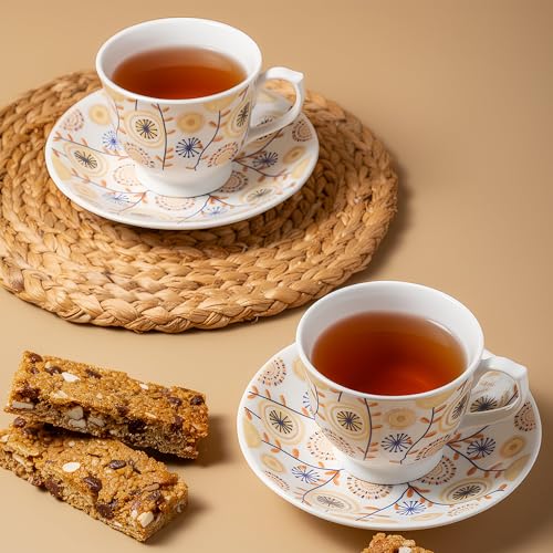 Image of U.P.C. Cup with Saucer Set of 12 Pcs | Tea /Coffee Cups | Ceramic | Microwave & Dishwasher Safe | Bone-Ash Free | Extra Strong | Super Light | Crockery Set Ideal for Daily (Cup Saucer Printed White)