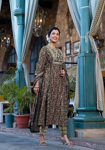 Image of MIRCHI FASHION Women Cotton Printed and Embellished Jaipuri Kurti Set with Pant with Dupatta