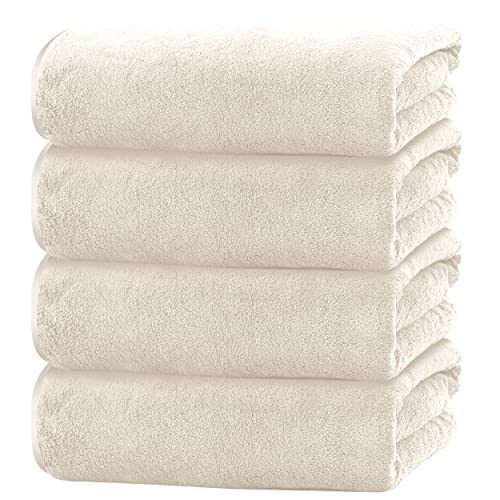 Cosy Family Microfiber 4 Pack Bath Towel Set, Lightweight and Quick Drying, Ultra Soft Highly Absorbent Towels for Bathroom, Gym, Hotel, Beach and Spa (Cream)