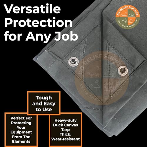 Image of Heavy Duty 550 GSM Canvas Tarp | Commercial Water Resistant Green Canvas Tirpal /Tarps with Grommets | Multipurpose Outdoor Tarpaulin for Camping, Canopy, Trailer, Equipment Cover | 15' X 48'