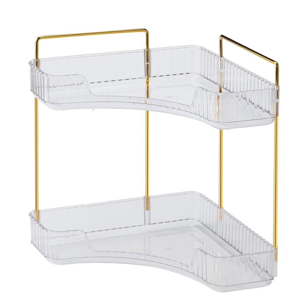 CTRLZS Corner Bathroom Counter Storage Rack Bathroom Countertop Rack Cosmetic Storage Rack Dressing Table Tray 2 Layers