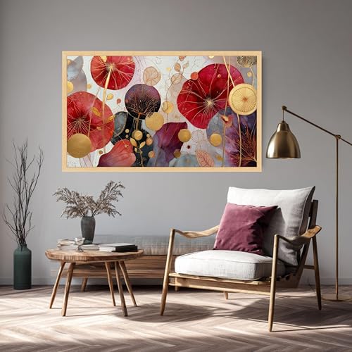 Toile botanique feuille d'or rouge et violette format 60x105 cm