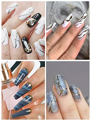 Ebanku 12 Sheets Black Gold Stripe Line Nail Stickers Self-Adhesive Marble Wave Nail Art Supplies For Nail Diy Decoration, Gradient Stripe Line Nail Decals 3D Wave Design Diy Decoration For Women Girls #TOP2