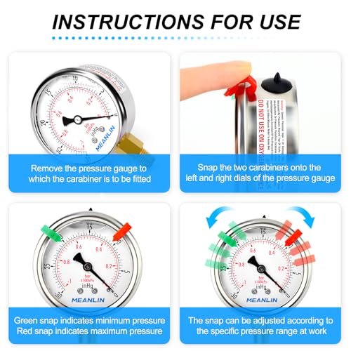 Image of MEANLIN MEASURE -30inHG~0Psi Vacuum Pressure Gauge 1 /8 inch NPT 2.5 inch FACE DIAL, Stainless Steel Liquid Filled Pressure Gauge WOG Water Oil Air Lower Mount (with 2PCS Snaps)