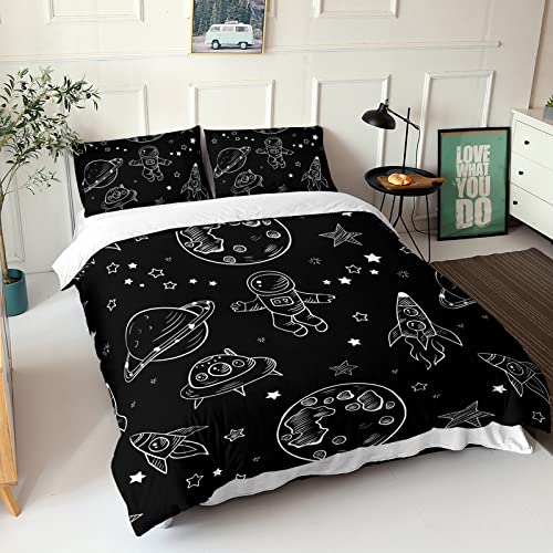 HOSIMA Universum Planet Astronaut Bettwäsche 135x200 für Kinder, Jungen Teenager Bettbezug-Set für Einzelbett, Moderne Cartoon Bedruckte Bettbezüge mit Reißverschluss und 80x80cm Kissenbezug - Image 3
