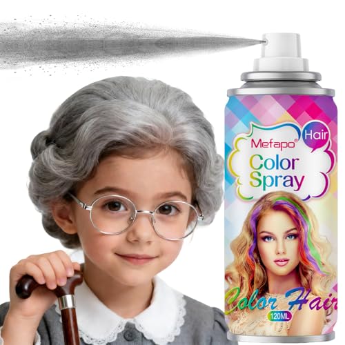 Gray Hair Spray Temporary for Kids 100 Days of School Costume, Temp Grey Hair Dye, Washable One-Time Gray Hair Color Wax for Christmas Party,Cosplay (Silver 120ML)