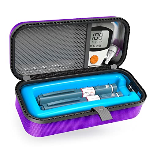 Image of SHBC Insulin Pen Carrying Case Portable Medical Cooler Bag for Diabetes with Protective Ice Brick - Convenient to Changing Needles with Each Injection, Purple, Small, Travel