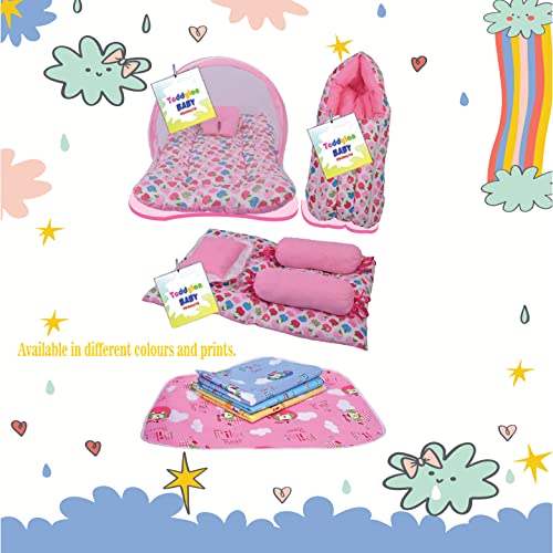Toddylon-Combo-of-Baby-Bedding-Bed-with-Net-Carry-Bag-4-Waterproof-Sheets-4-Pcs-Bedding-Set-0-6-Months-Pink