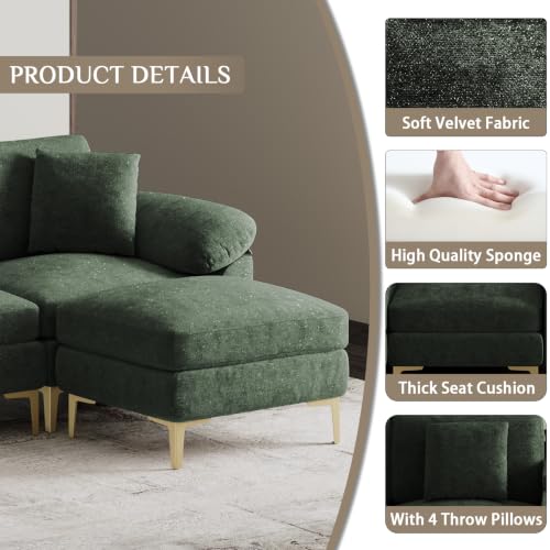 Image of OUYESSIR U-Shaped Sectional Sofa Couch, 4 Seat Sofa Set for Living Room, Convertible U-Shaped Chenille Couch Set with USB Port Central Console Ottoman,128 inches (Green)