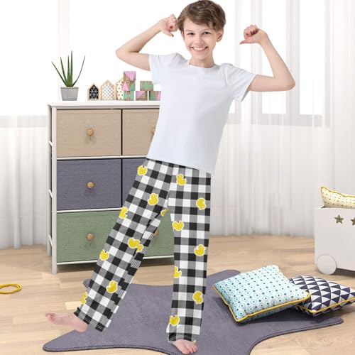Boy's Pj Pants Duck Chick Black White Plaid Lounge Bottoms Elastic Kids Sweatpants Joggers with Pockets Size 6-144