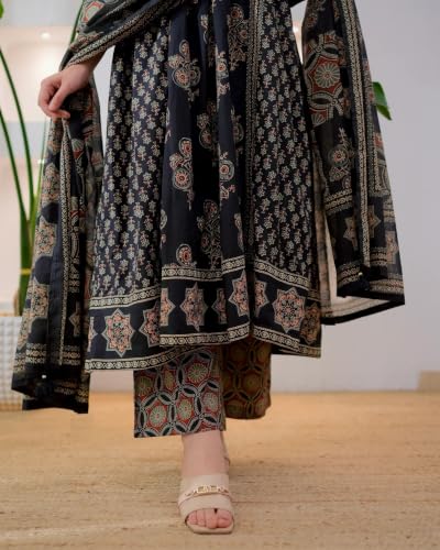 Image of Nermosa Women's Printed Anarkali Kurta and Palazzo Pant Set with Dupatta