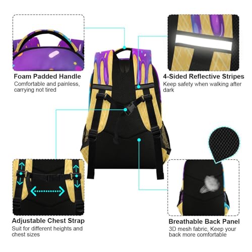 Image of Ice Cream Cone Pattern Large School Backpacks with Chest Strap for Boys Girls Students,Lightweight Bookbags 17 Inch, Portable Casual Daypack Bags