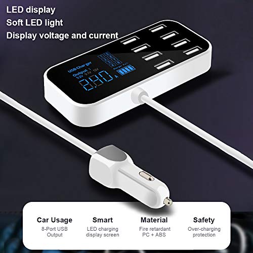 Docooler Car Charger, A9S Mini Fast Car Charger 8 Port Multi USB LCD Display 12V Phone Charger USB Hub for Phone Tablets DVR - Image 5