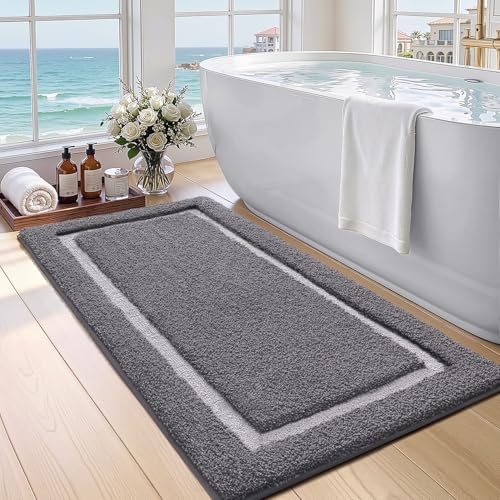 Image of Color&Geometry Bathroom Rugs, Microfiber Bath Rugs, Dark and Light Grey,24 inchx44 inch