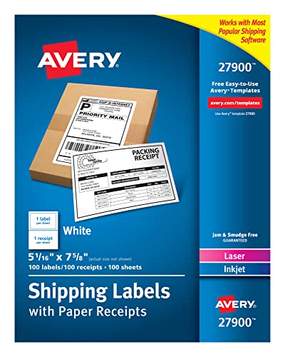 Étiquettes d'expédition Avery avec reçus 13x18cm | Lot de 100