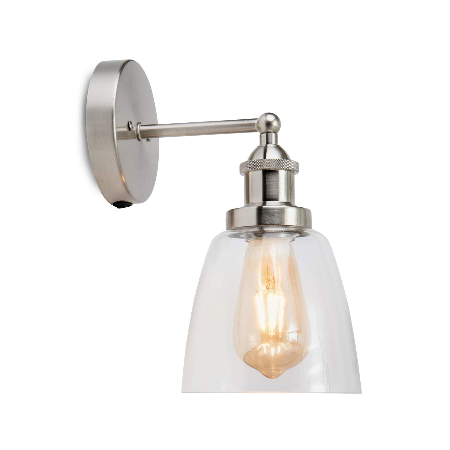 Lighting Supermarket Silver Echo Industrial Style Modern Switched Wall Light With Clear Glass Shade - Dining Room/Living Room/Hallway/Light