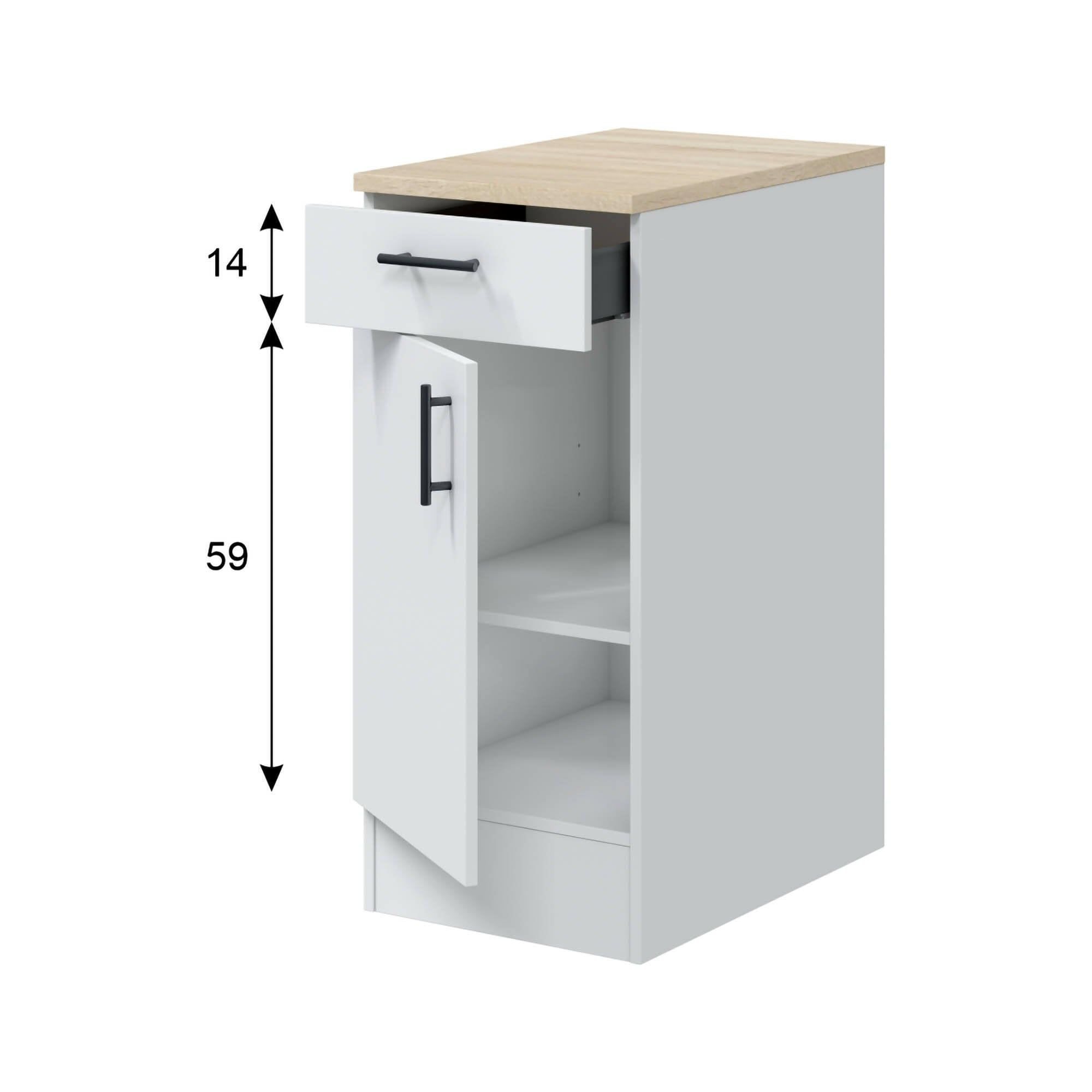 Mobile 1 anta con cassetto Casnigo, Mobile contenitore misto, Base cucina con anta e cassetto, Modulo multiuso, 40x60 h90 cm, Bianco e Rovere