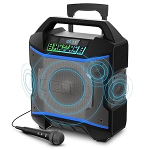 ION Block Rocker – Portable Bluetooth Outdoor Party Speaker with Karaoke Microphone, Battery, 4 Speakers, Radio, USB Port, App, Water-Resistant, 120W
