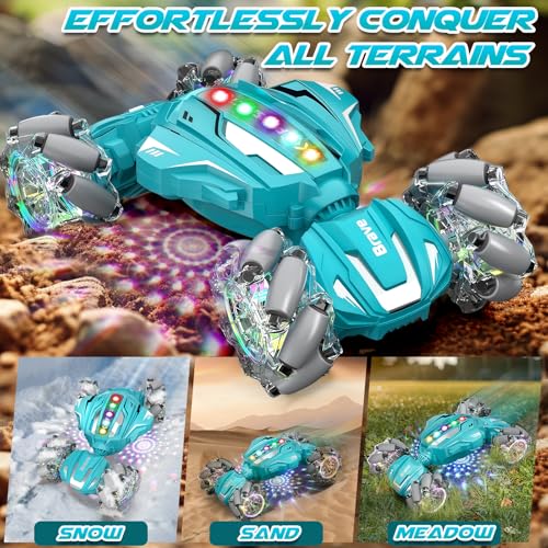 Image of Gesture Sensing RC Stunt Car, Boys Toys Age 6-12, 4WD Hand Controlled Remote Control Car with Light & Music, 360Rotation Christmas Birthday Gift for Boys Girls Age 6 7 8 9 10 11+(Lagon Blue)