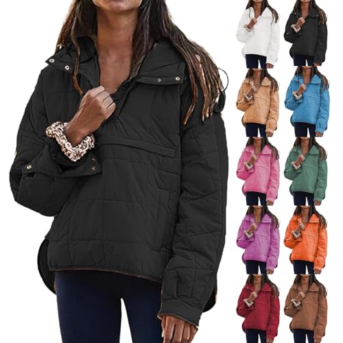 Women's Puffer Pullover Jacket Lightweight Quilted Light Winter Jackets for Women Dolman Hoodies Padded Coat Tops
