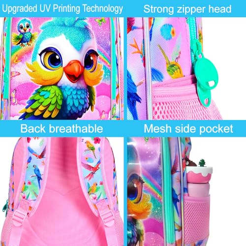 Image of CCJPX 3PCS Parrot Backpack for Girls, 16 Inch Water Resistant Preschool Bookbags, Kids Elementary Kindergarten School Backpacks and Lunch Box