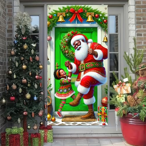 Image of BlissYard Holiday Door Cover Santa 35x71 Inch Polyester