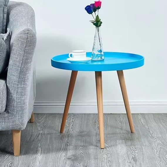 Image of Small Round Coffee Table, Modern Side Table with 3 Stable Legs, Multifunctional Sofa Side Table for Balcony Office (Blue)