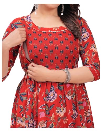Image of Women Feeding Kurti for Women Cotton Maternity Kurta with Nursing Zip for Pre & Post Pregnancy