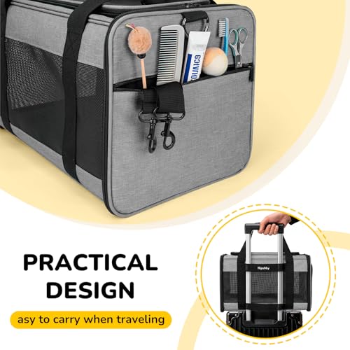 Hipubby Cat Carrier Dog Carrier for Pets Up to 16 Lbs, Soft-Sided Pet Travel Carrier for Cats and Small Dogs, Airline Approved Pet Carrying Case with Shoulder Strap & Removable Mat - Grey - Image 6