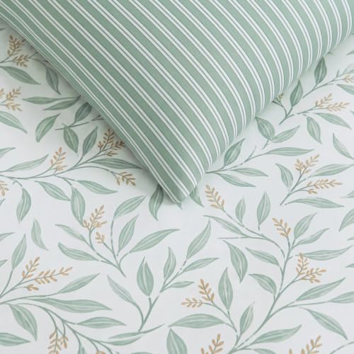 Image of Monbix Full Size Comforter Sets - 7 Pieces Floral Reversible Bed in a Bag | Botanical Bedding Set with Sheets, Pillowcases & Shams for All Seasons, Green