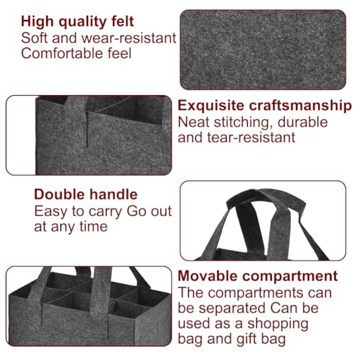 HOTUT Flaschentasche 6 Flaschen, 2 Stück Flaschenträger Filz mit Flaschenöffner, Männerhandtasche Flaschenkorb Filztasche für Vatertag, Geburtstag, Getränketasche für Reise Picknick Einkaufen