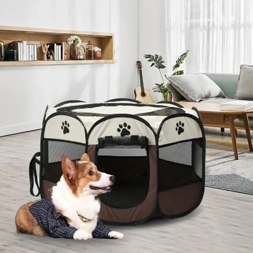 Cercado Casinha Telado Portátil Dobrável Chiqueirinho para Pet Cachorro Gato (MARROM, G, 100 cm)