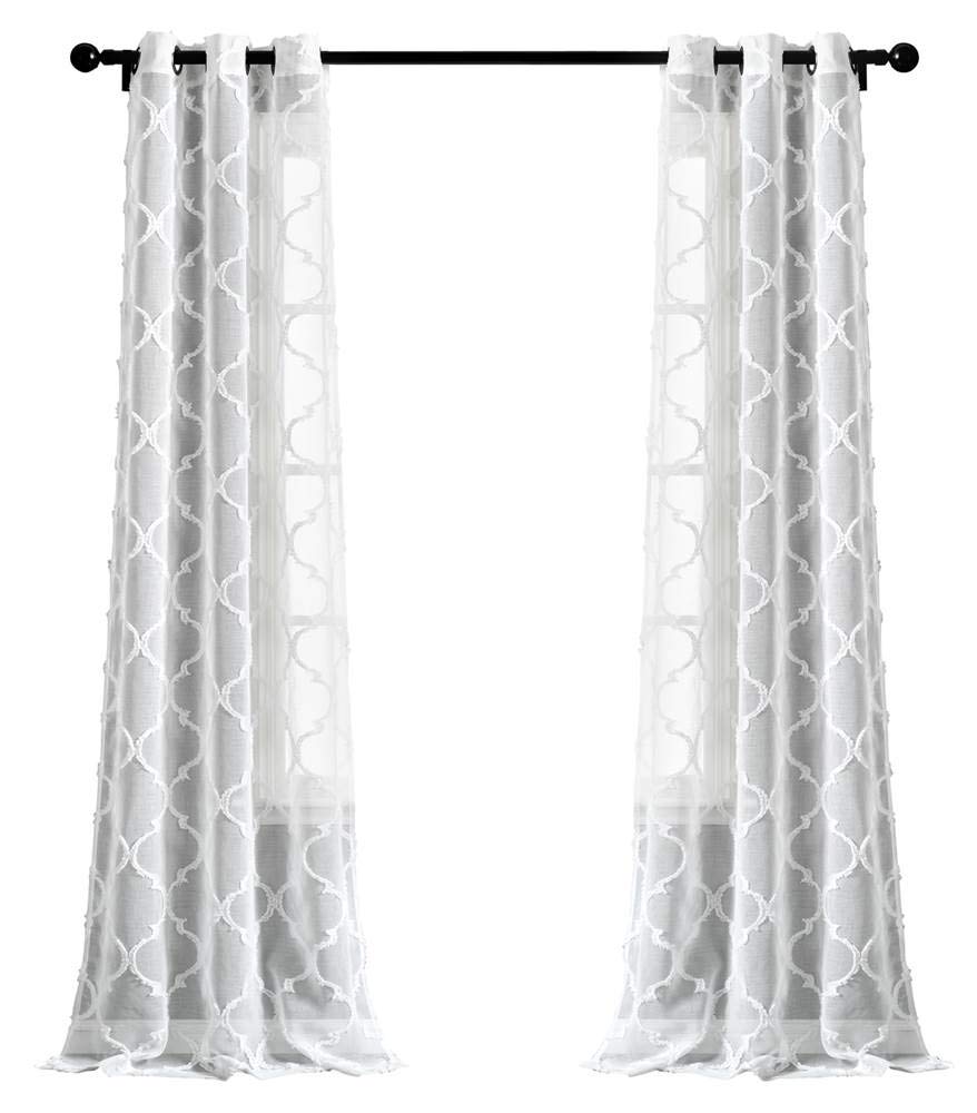 Lush Decor White Avon Trellis Grommet Sheer Window Curtain Panel Pair (84" x 38")