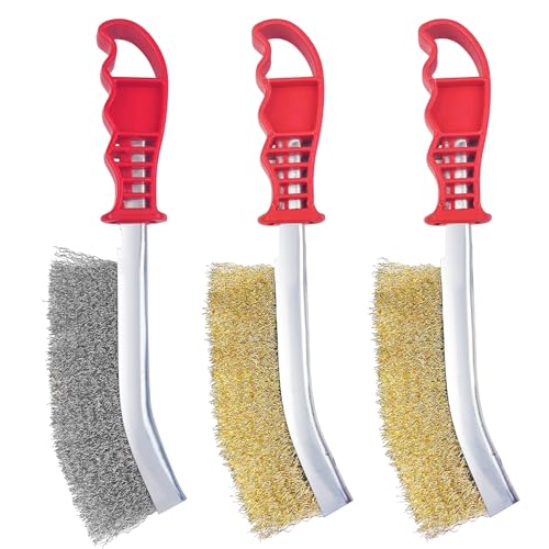Tekenewbse 3 Pieces Cepillo Alambre, 140mm Cepillo de Alambre, Cepillo de Latón, Cepillo Puas Metalicas, Cepillo Metalico para Limpieza de Brocas de Madera Escoria de Soldadura Eliminación de Óxido