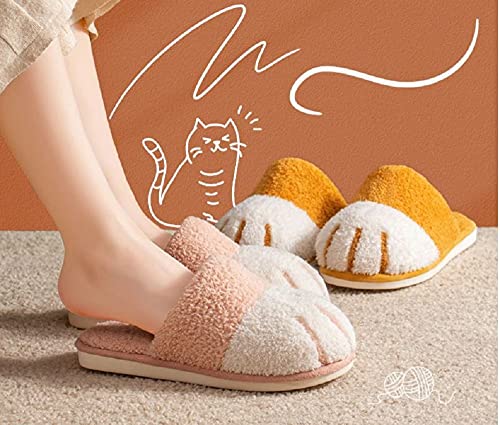 HANDKEI Cute women's cat paw plush slippers winter soft and warm indoor slippers home slippers3