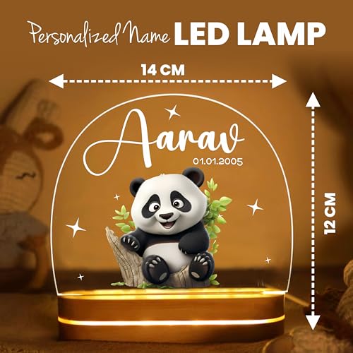 Image of PRINTHUA Plastic Personalized LED Night Table Lamp with Custom Name,Unique Gift for Women,Men,Kids,Girlfriend,Boyfriend,Husband,Wife|Perfect for Birthdays,and Special Occasions (Cute Panda),Clear