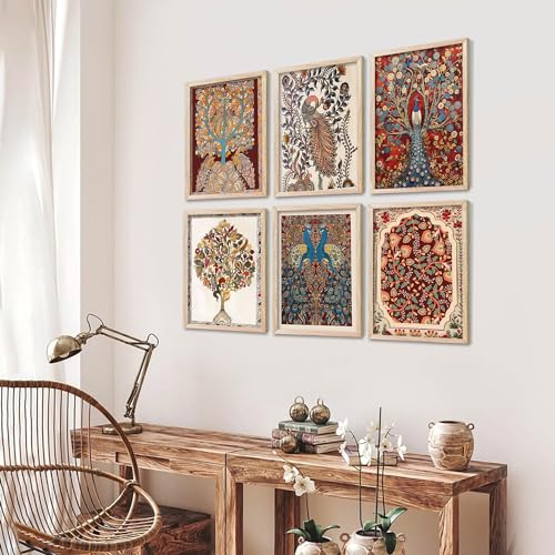 Image of kotart Premium Digital Madhubani Art Paintings with Frame for Home Decor - Framed Painting for Living Room Bedroom Office Room Decor - Painting for Wall Decoration - Pack of 6 (13X17, G)