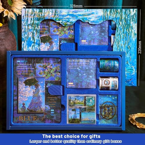 Image of 346Pcs Paper Vintage Aesthetic Scrapbook Kit Scrapbooking Supplies Kit With Bullet Junk Journal, Stationery, Washi Stickers A6 Grid Notebook Journaling Gift For Girl (Blue Scrapbook)