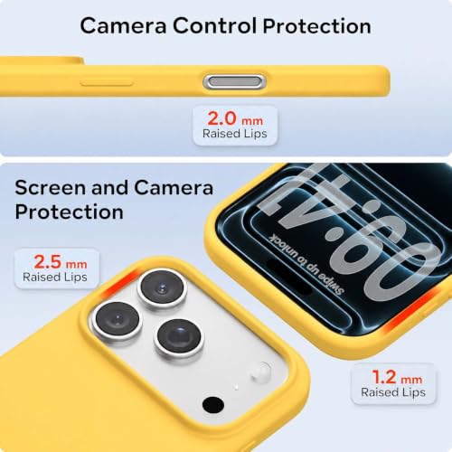 Image of DIZORO Compatible with iPhone 17 Pro Case (2025), Liquid Silicone 3 Layers Full Covered Soft Gel Rubber Shockproof Protective Cover with Anti-Scratch Microfiber Lining - Yellow