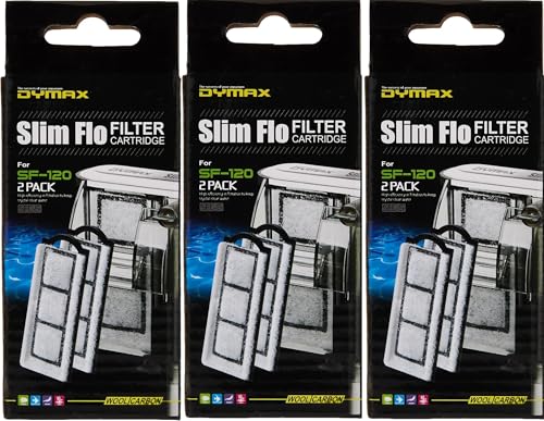 Dymax Filter Cartridge Replacement for Slim FLO SF-120 Hang On Back Aquarium Filter (3 Boxes = 6 Cartridges Total)