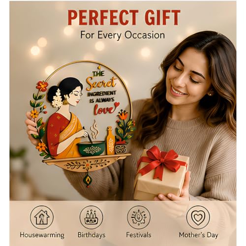 Image of Kitchen Wall Decor | 12 Inch Wooden Wall Hanging with inchThe Secret Ingredient Is Always Love inch Quote | Decorative Wall Art for Kitchen, Dining Room, Cafe & Housewarming Gift