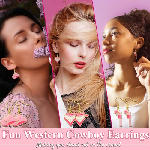 8 Pairs Cowgirl Western Country Concert Earrings Rhinestone Enamel Rodeo Cowboy Boot Earrings Tassel Cowboy Hat Dangle Earrings for Women Trendy2