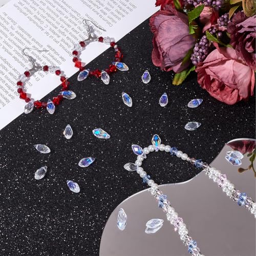 SOFPLATE 1 Box 200Pcs 6x12mm Clear Crystal Teardrop Bead Suncatcher Glass Beads Bulk Clear AB Transparent Tear Drop Chandelier Top Drilled Loose Spacer Bead for Jewellery Making Chandelier DIY Crafts - Image 4