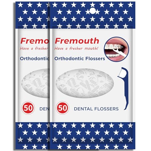 Fremouth Upgraded Orthodontic Flossers for Braces - Ortho Dental Floss Picks, 50 Count (Pack of 2)