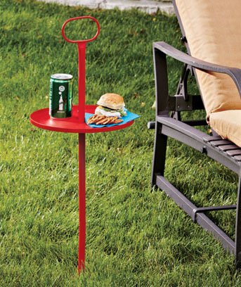 This Small Portable Outdoor Multi-purpose Round Steel Table Sets up Easily in Grass, Dirt or Sand As a Side Table for Picnics, the Ball Game, the Beach, or Just About Anywhere You Can Drive a Stake Into. (Red)